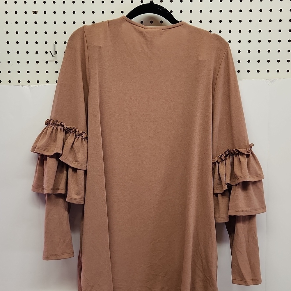 Blushing hearts open front ruffle sleeves light brown NWT - Picture 6 of 7